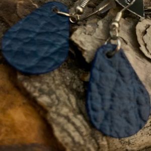Handcrafted Blue & Silver Leather Earrings
